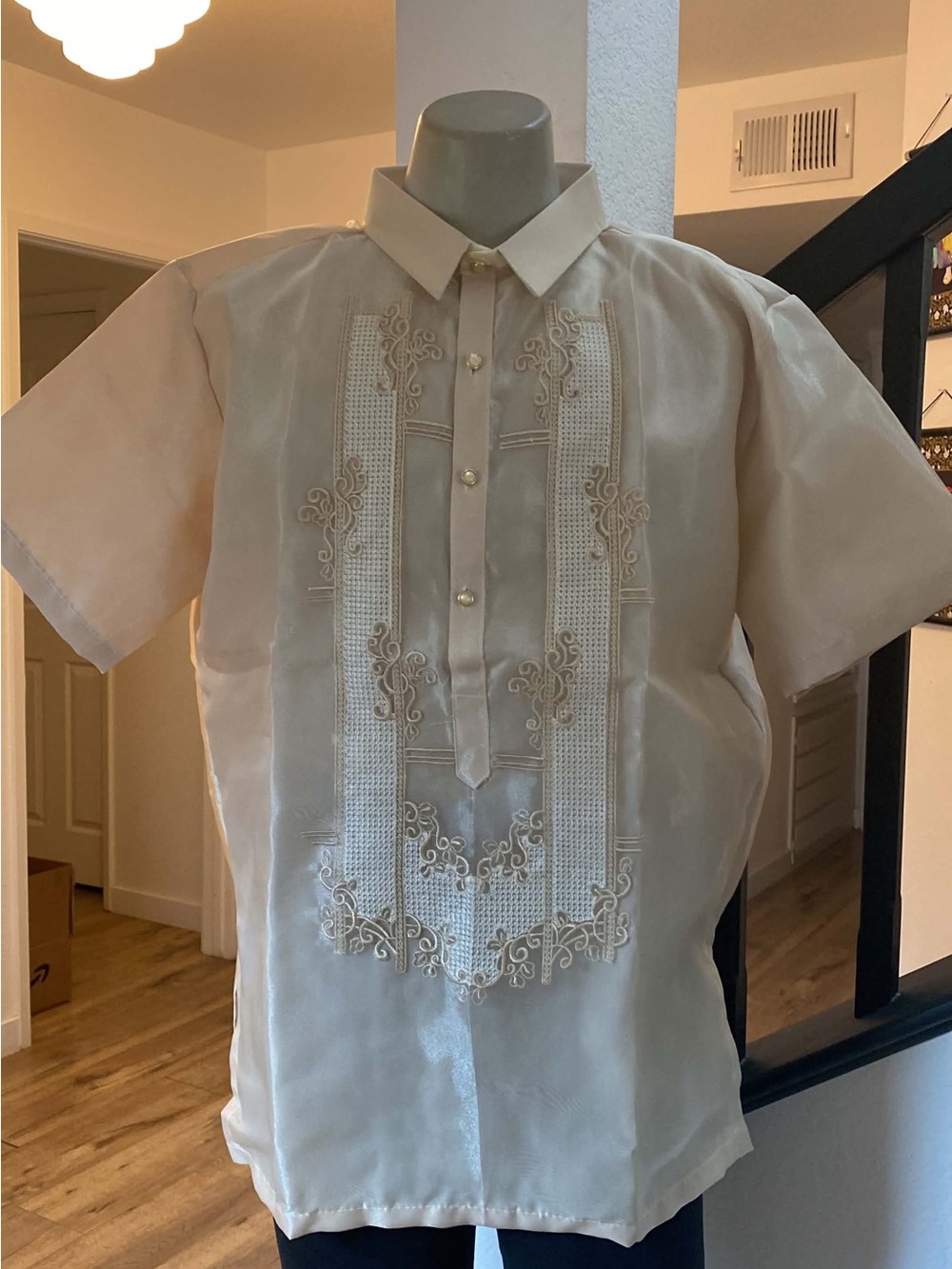 Men's Traditional Embroidered Barong Tagalog Shirt in Mocha